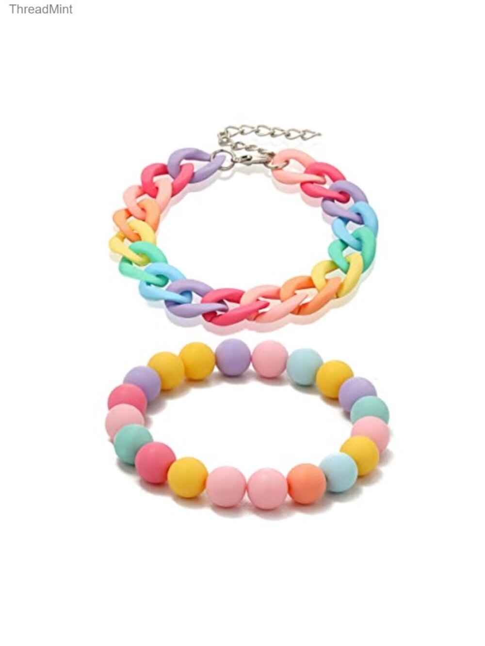 Multicolor Resin Chunky Link Chain Bracelet Set Beaded Bohemian Bracelets